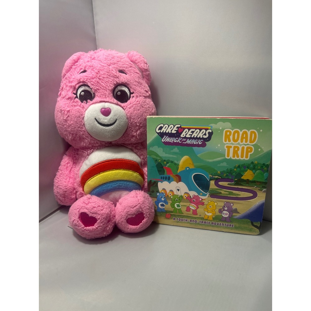 Care Bears Unlock the Magic Cheer Bear Plush and Road Trip Board Book Set Pink